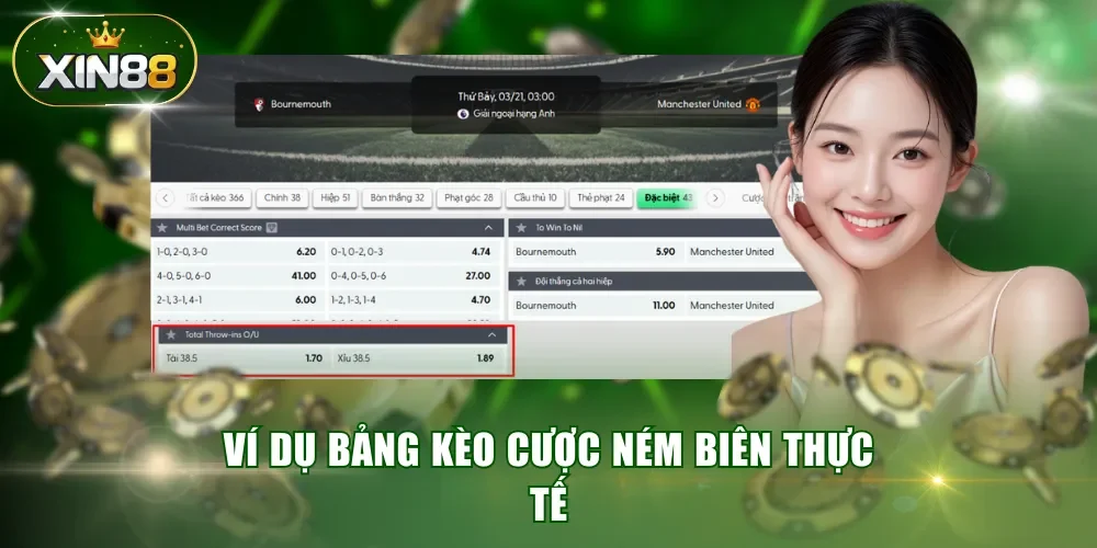 Ví dụ bảng kèo cược ném biên thực tế